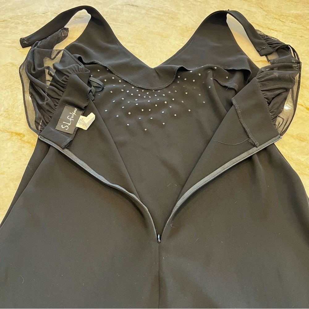 VINTAGE SL Fashions | Midi Dress Halter Style Black Beaded Dress | Size 12 - Picture 10 of 12